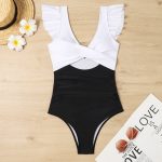 Black Color Block Cut Out Criss Cross One Piece Swimsuit - Image 2