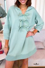 Moonlight Jade Bow Front Patchwork Bracelet Sleeve Mini Dress