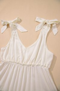 Oatmeal Solid Color Tie Strap Ruffle Tiered Mini Dress - Image 13