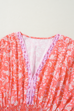 Red Boho Floral Tassel Tie Sleeve Maxi Dress - Image 11