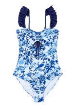Blue Cutout Ruffle Spaghetti Strap One-Piece Swimwear - Image 16