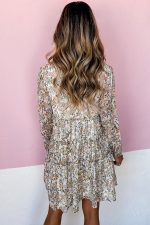 Green Floral Print Tiered Frilled Shirred Mock Neck Mini Dress - Image 10