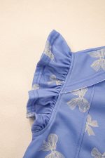 Sky Blue Bow Print Ruffle Sleeve Mini Dress - Image 13