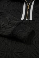 Black Jacquard Textured Quarter Zipper Pop of Color Neckline Dress - Image 7