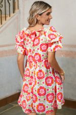 Rose Floral Print Layered Ruffle Sleeve Mini Dress - Image 2