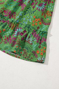 Green Floral Tie Neck Ruffle Sleeve Tiered Mini Dress - Image 7