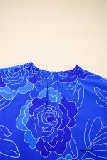 Blue Floral Print Ruffle Hem V Neck Flowy Mini Dress - Image 10