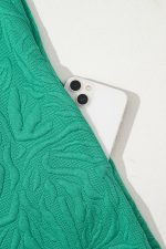 Sea Green Jacquard Textured Quarter Zipper Pop of Color Neckline Dress - Image 13