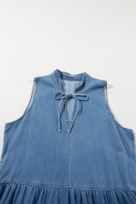 Blue Sleeveless Tiered Chambray Maxi Dress - Image 5