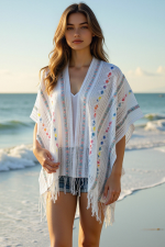 White Tassel Open Front Knit Cover Up - Image 4