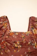 Red Floral Puff Sleeve Square Neck Knot Open Back Mini Dress - Image 10