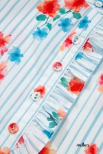 Sky Blue Striped Floral Print Ruffle Belted Mini Dress - Image 7