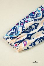 Blue Ethnic Print Pop of Color Neckline Long Sleeve Dress - Image 16