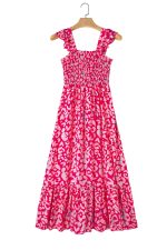 Pink Leopard Ruffle Straps Smocked High Waist Maxi Dress - Image 9