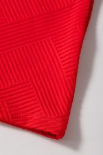 Fiery Red V Neck Puff Sleeve Textured Mini Dress - Image 15