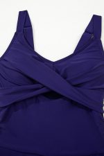 Navy Blue Adjustable Straps Cutout Ruched Knot Slit One Piece Swim Dress - Image 7