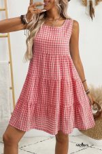 Red Gingham High Waist Sleeveless Mini Dress