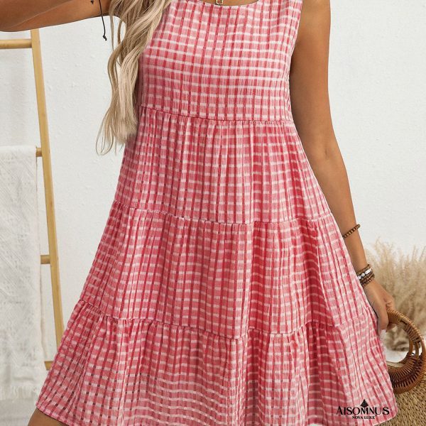 Red Gingham High Waist Sleeveless Mini Dress