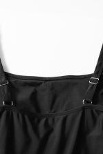 Black Side Tied Waist Square Neck Adjustable Straps A Line One Piece Swim Dress - Image 6