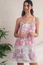 Multicolour Boho Floral Tassel Tie U Neck Mini Dress - Image 6