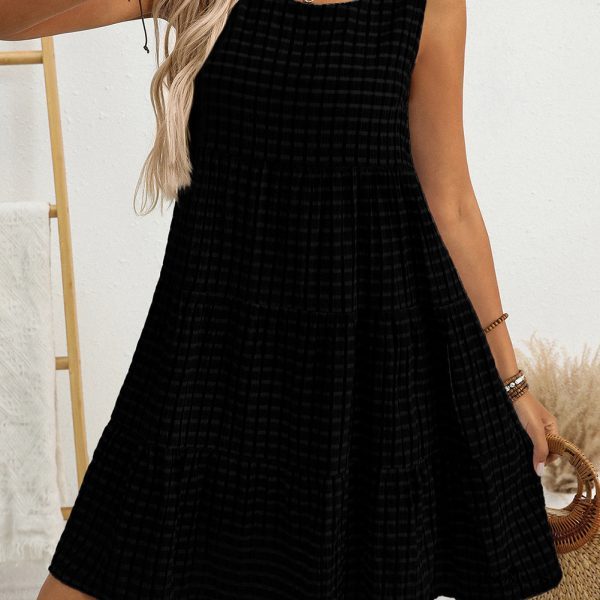 Black Gingham High Waist Sleeveless Mini Dress