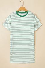 Green Stripe Ruffle Short Sleeve T Shirt Mini Dress - Image 5