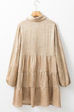 Apricot Metallic Sheen Puff Sleeve Button Up Mini Shirt Dress - Image 16