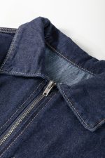 Dirty Blue Puff Sleeve Half Zipper Denim Flowy Dress - Image 12
