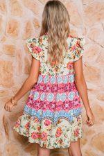 Rose Floral Ethnic Print Ruffle Mini Dress - Image 2