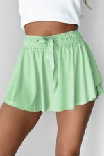 Light Green Drawstring High Waist Lined Tennis Skort - Image 4