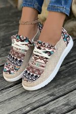 Brown Geometric Print Patchwork Sneakers - Image 3