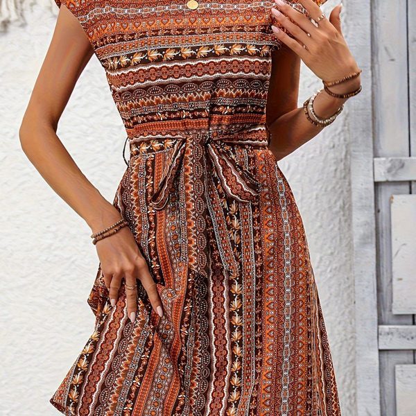 Multicolour Boho Knot High Waist Mini Dress