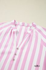 Rose Striped Long Sleeve Buttons Loose Mini Dress - Image 9