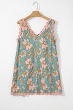 Sky Blue Allover Floral Print Ricrac Sleeveless Boho Mini Dress - Image 9