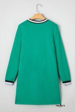 Mint Green Preppy Contrast Striped V Neck Long Sleeve T-shirt Dress - Image 4