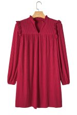 Fiery Red Frill Trim V Neck Loose Fit Ribbed Mini Dress - Image 20