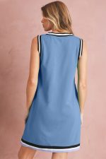 Myosotis Contrast Trim V Neck Sleeveless Mini Dress - Image 2