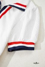 White Pop of Color Neckline Plaid Textured Puff Sleeve Mini Dress - Image 7