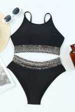 Black Leopard Print Spaghetti Strap Padded Wireless Bikini Set - Image 6