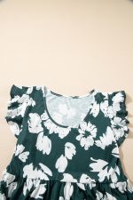 Dark Green Floral Print Ruffle Sleeve Empire Waist Mini Dress - Image 10