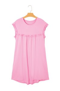 Pink Frilled Trim Crewneck Loose Fit Mini Dress - Image 15