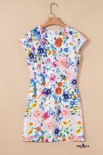 Sky Blue Vibrant Floral Print Cap Sleeve Mini Dress - Image 4