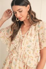 Apricot Boho V Neck Floral Tassel Tie Ruffle Mini Dress - Image 6