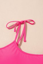 Rose Red Solid Color Cami and Floral Print Panty Tankini Set - Image 18