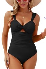 Black Cut Out Twist Bowknot Backless One Piece Swimsuit - Image 5