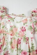 White Floral Print Sweetheart Neck Bubble Sleeve Ruffle Mini Dress - Image 10