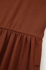 Straw Yellow Ribbed Frilled Trim High Waist Long Sleeve Mini Dress - Image 13