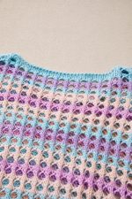 Purple Striped Hollow Knit Summer Beach Cover Up - Image 12