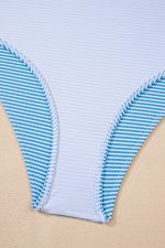 Sky Blue Striped Ruffled Shoulder Peplum Top 2 Piece Tankinis - Image 15