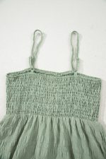 Smoke Green Solid Color Shirred Spaghetti Strap Textured Dress - Image 12